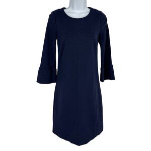 Boden Dress Navy Blue 3/4 Ruffle Sleeve Lined Back Zip Stretch Womens Size 2R